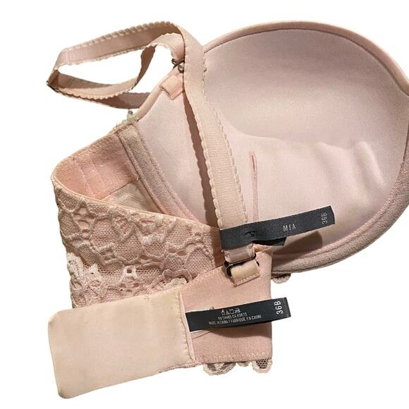 Aerie Mia Bra 36B Push Up Pink Satin Lace Adjustable Removable Straps Strapless - Picture 5 of 8